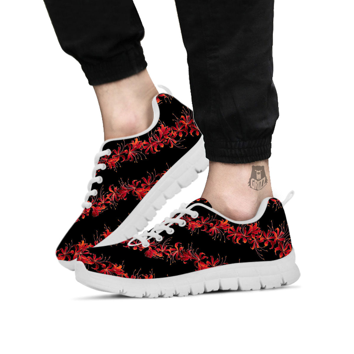 Amaryllis Red Japanese Print Pattern White Sneaker-grizzshop
