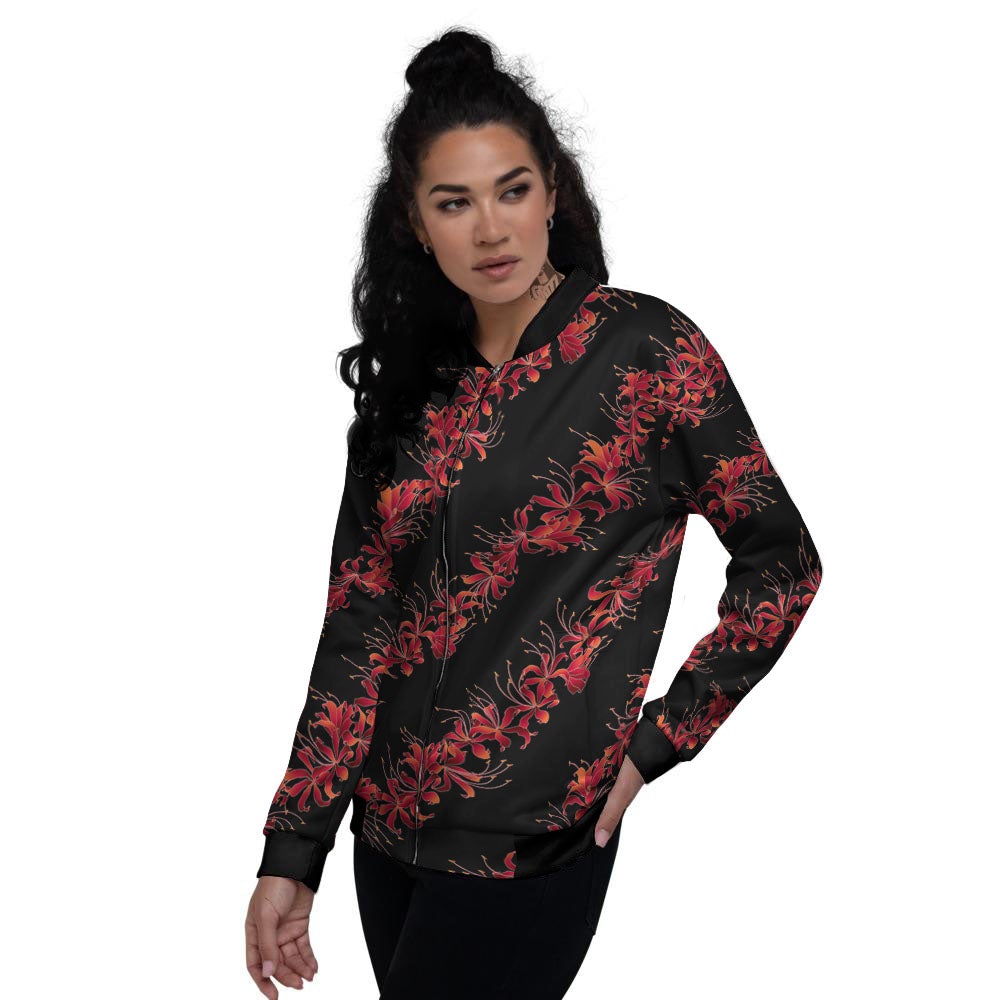 Amaryllis Red Japanese Print Pattern Women's Bomber Jacket-grizzshop