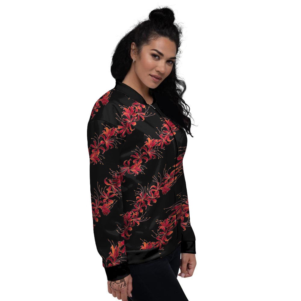 Amaryllis Red Japanese Print Pattern Women's Bomber Jacket-grizzshop