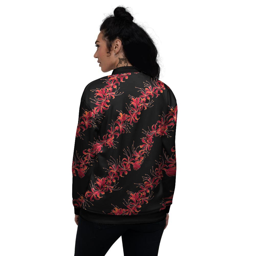 Amaryllis Red Japanese Print Pattern Women's Bomber Jacket-grizzshop