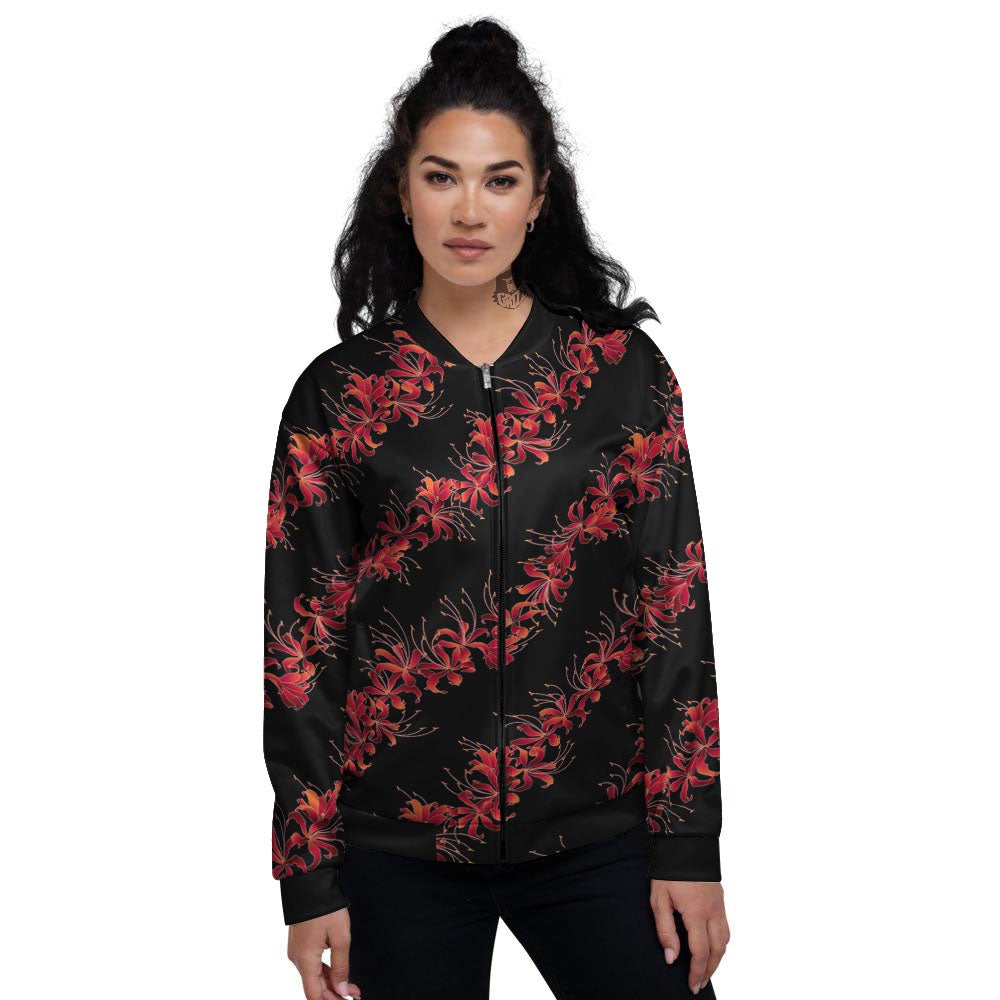 Amaryllis Red Japanese Print Pattern Women's Bomber Jacket-grizzshop