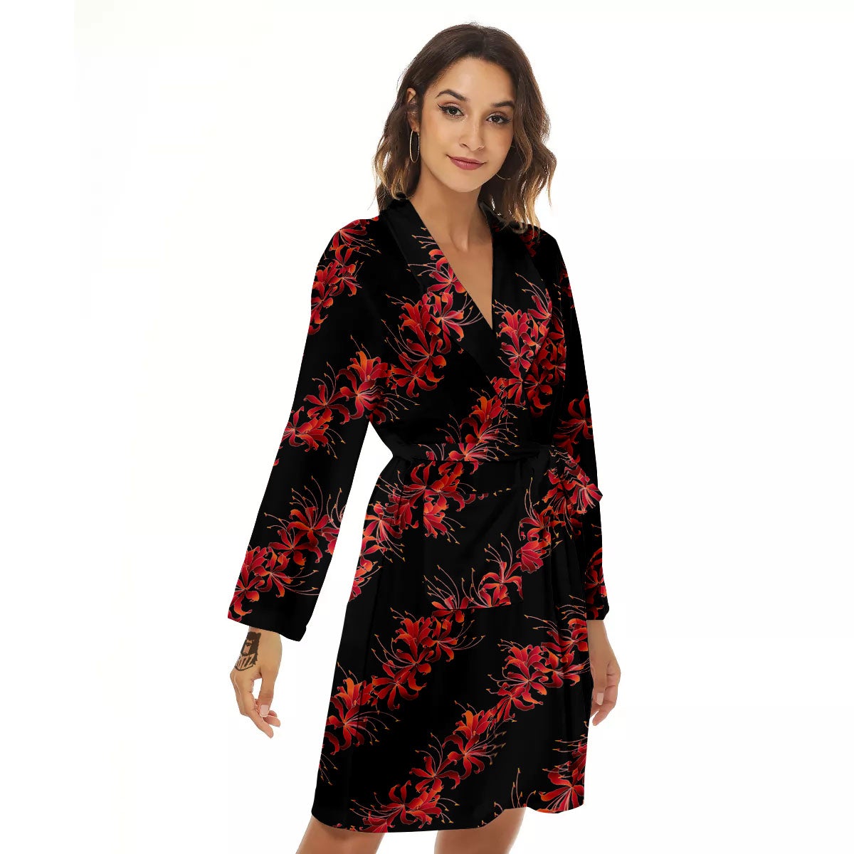 Amaryllis Red Japanese Print Pattern Women's Robe-grizzshop