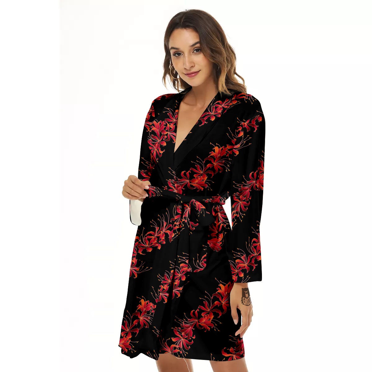 Amaryllis Red Japanese Print Pattern Women's Robe-grizzshop