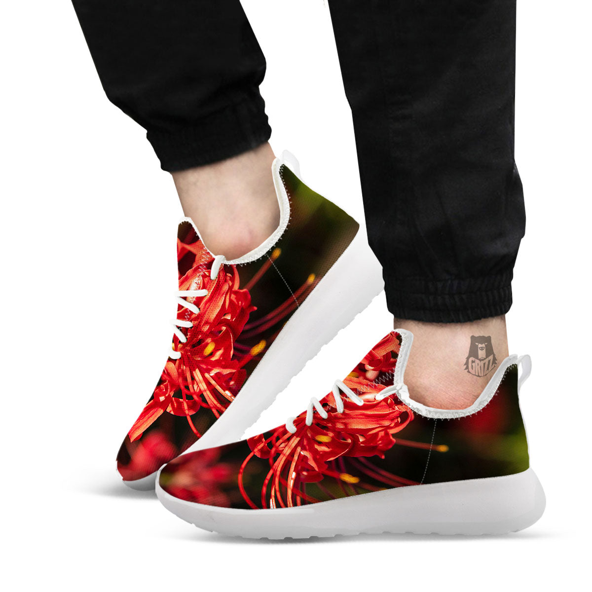 Amaryllis Red Japanese Print White Athletic Shoes-grizzshop