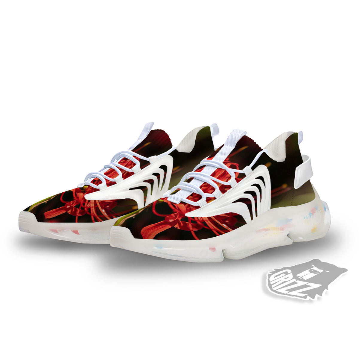 Amaryllis Red Japanese Print White Gym Shoes-grizzshop