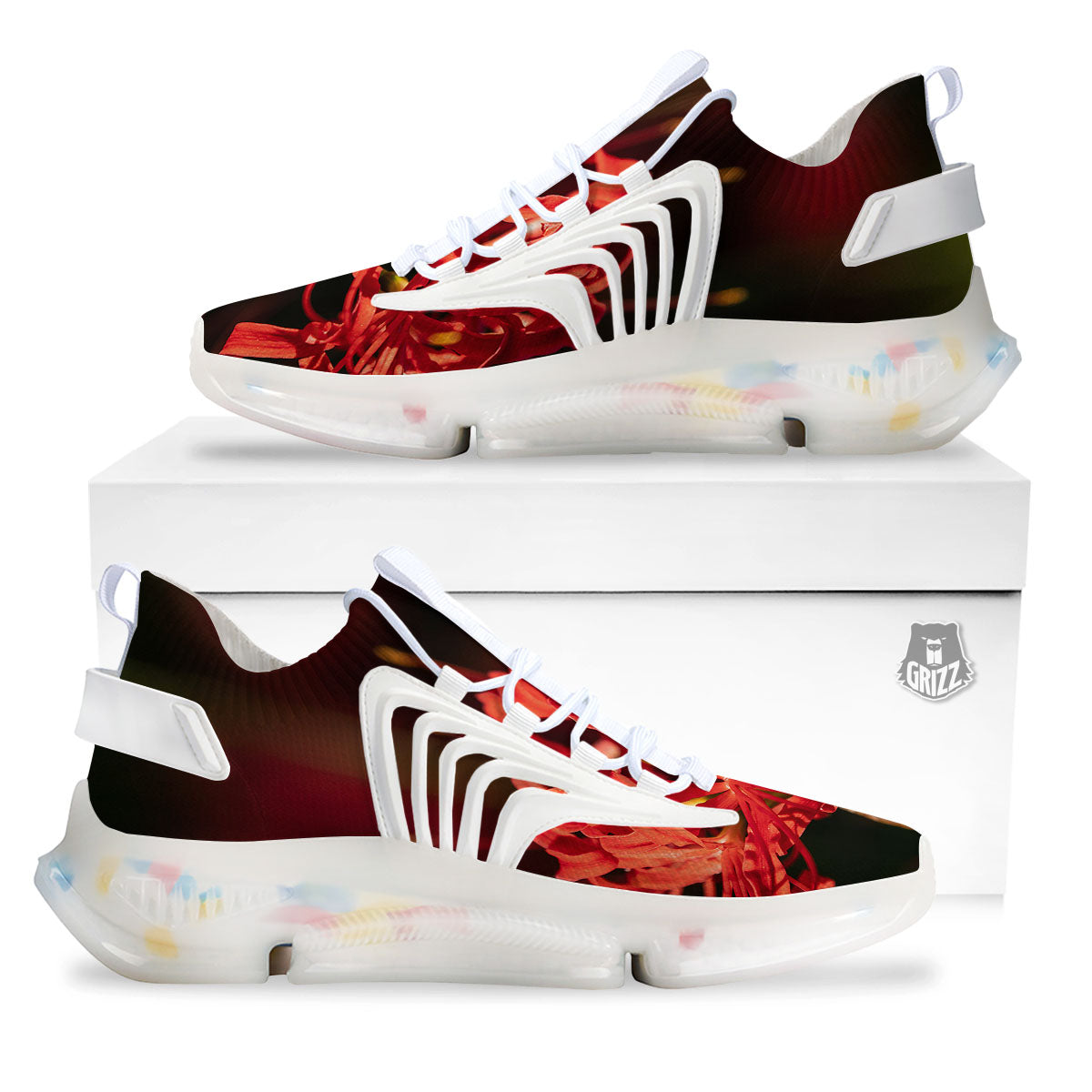 Amaryllis Red Japanese Print White Gym Shoes-grizzshop