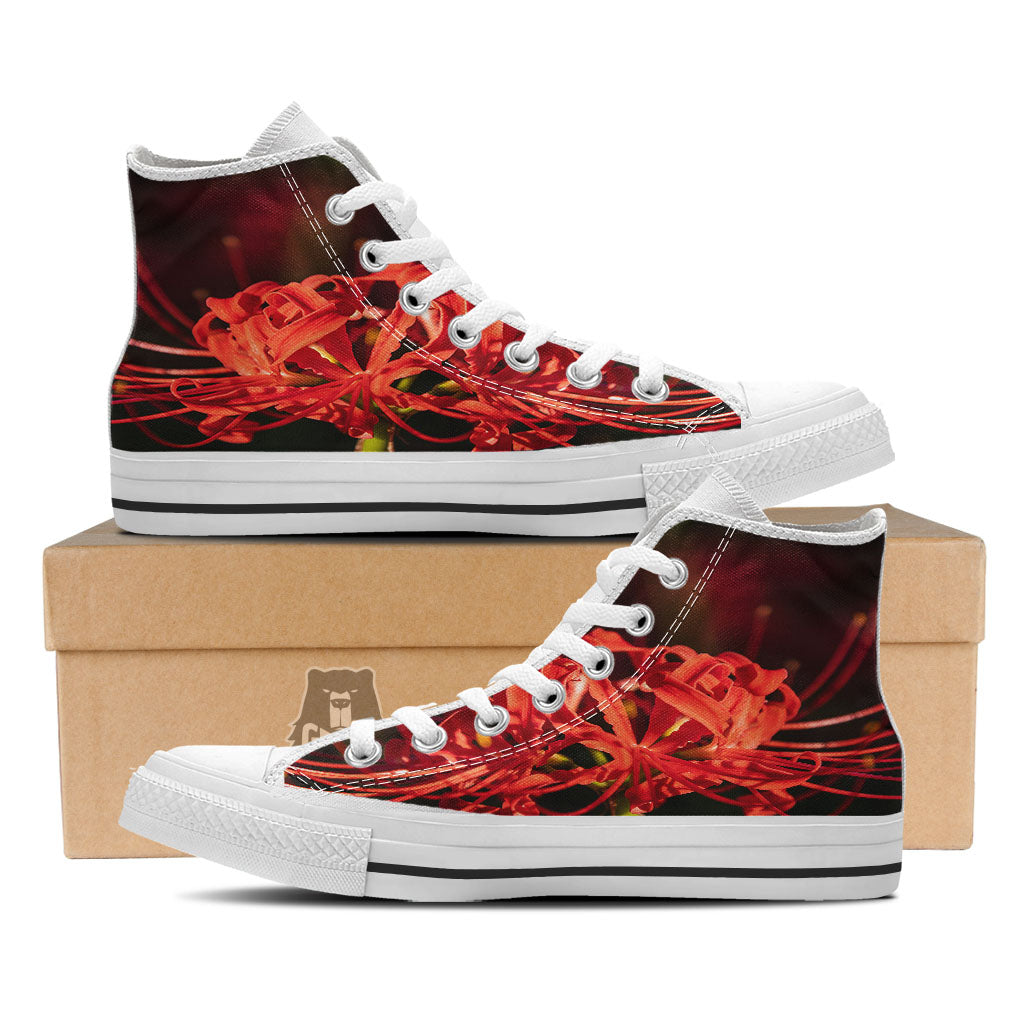 Amaryllis Red Japanese Print White High Top Shoes-grizzshop