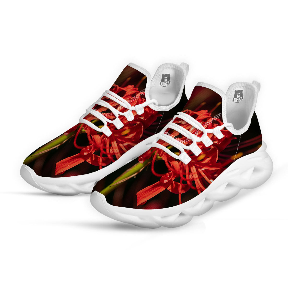 Amaryllis Red Japanese Print White Running Shoes-grizzshop