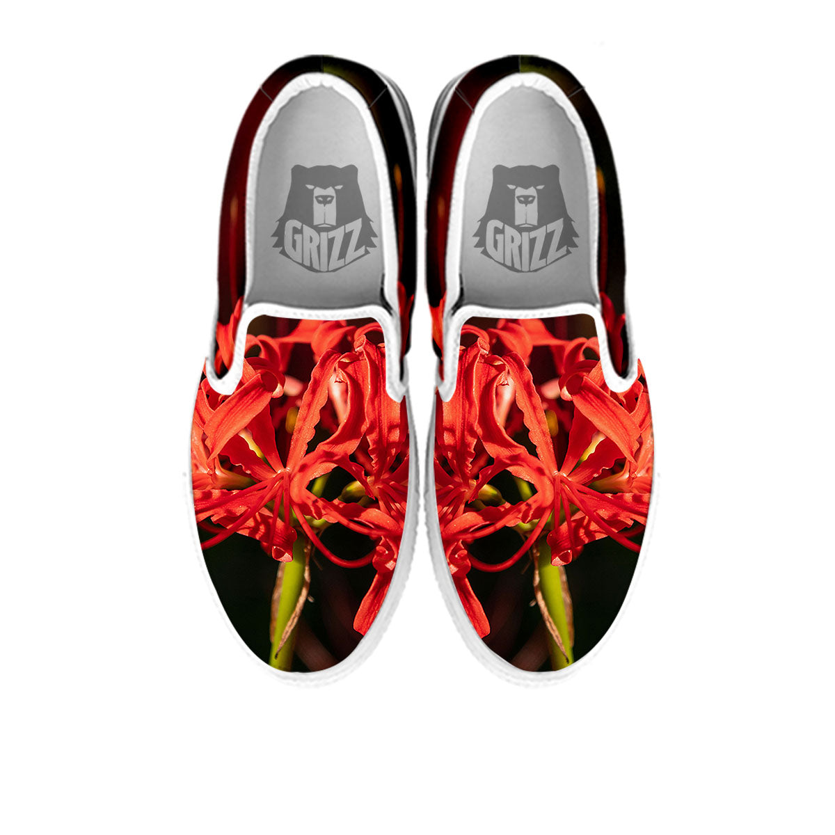Amaryllis Red Japanese Print White Slip On Shoes-grizzshop