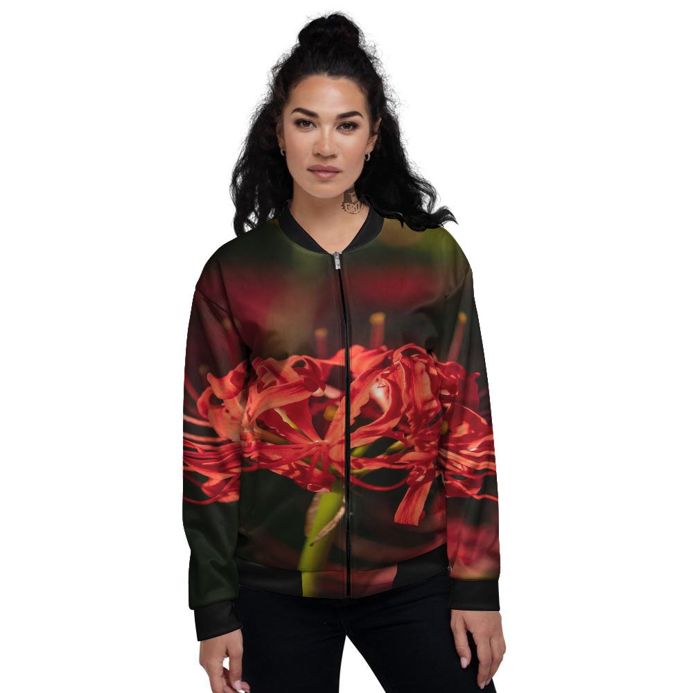 Amaryllis Red Japanese Print Women's Bomber Jacket-grizzshop