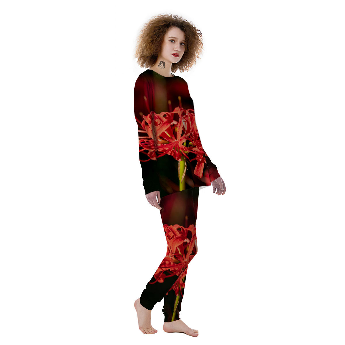 Amaryllis Red Japanese Print Women's Pajamas-grizzshop