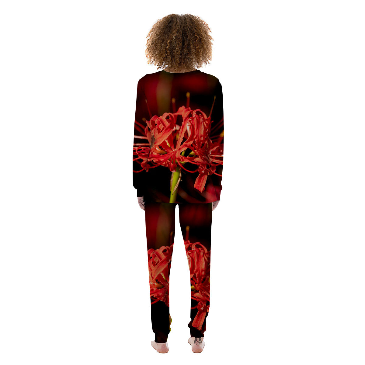 Amaryllis Red Japanese Print Women's Pajamas-grizzshop