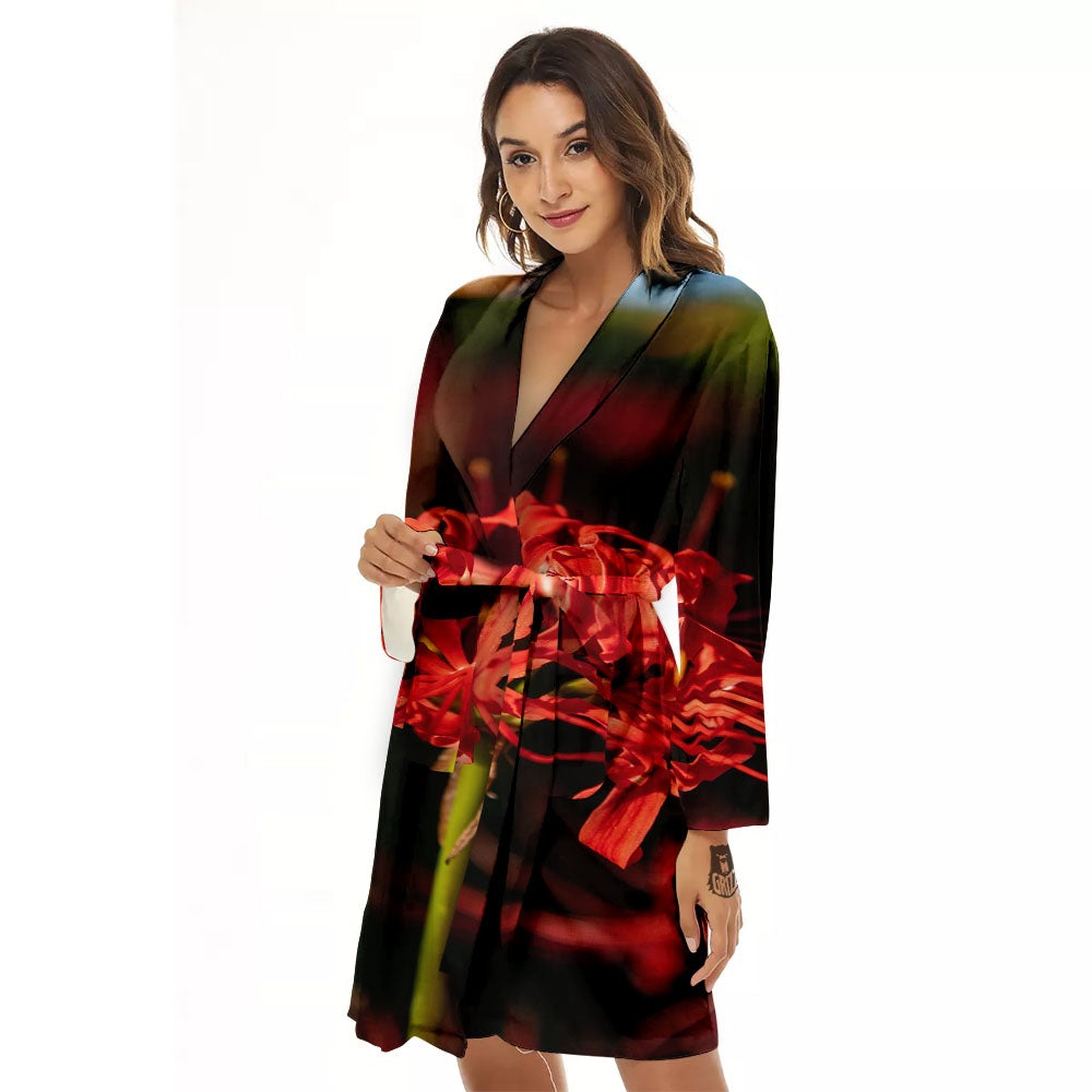 Amaryllis Red Japanese Print Women's Robe-grizzshop