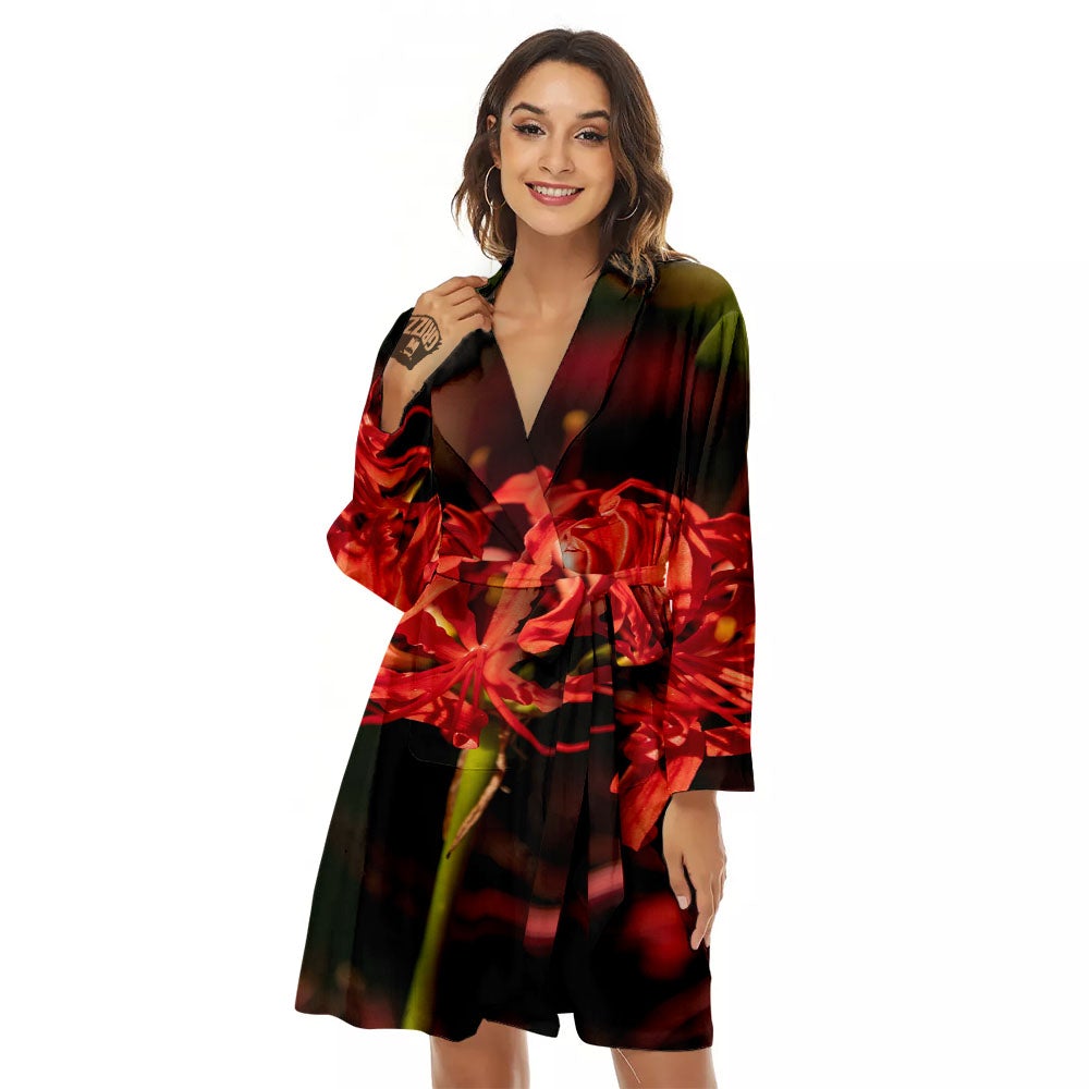 Amaryllis Red Japanese Print Women's Robe-grizzshop