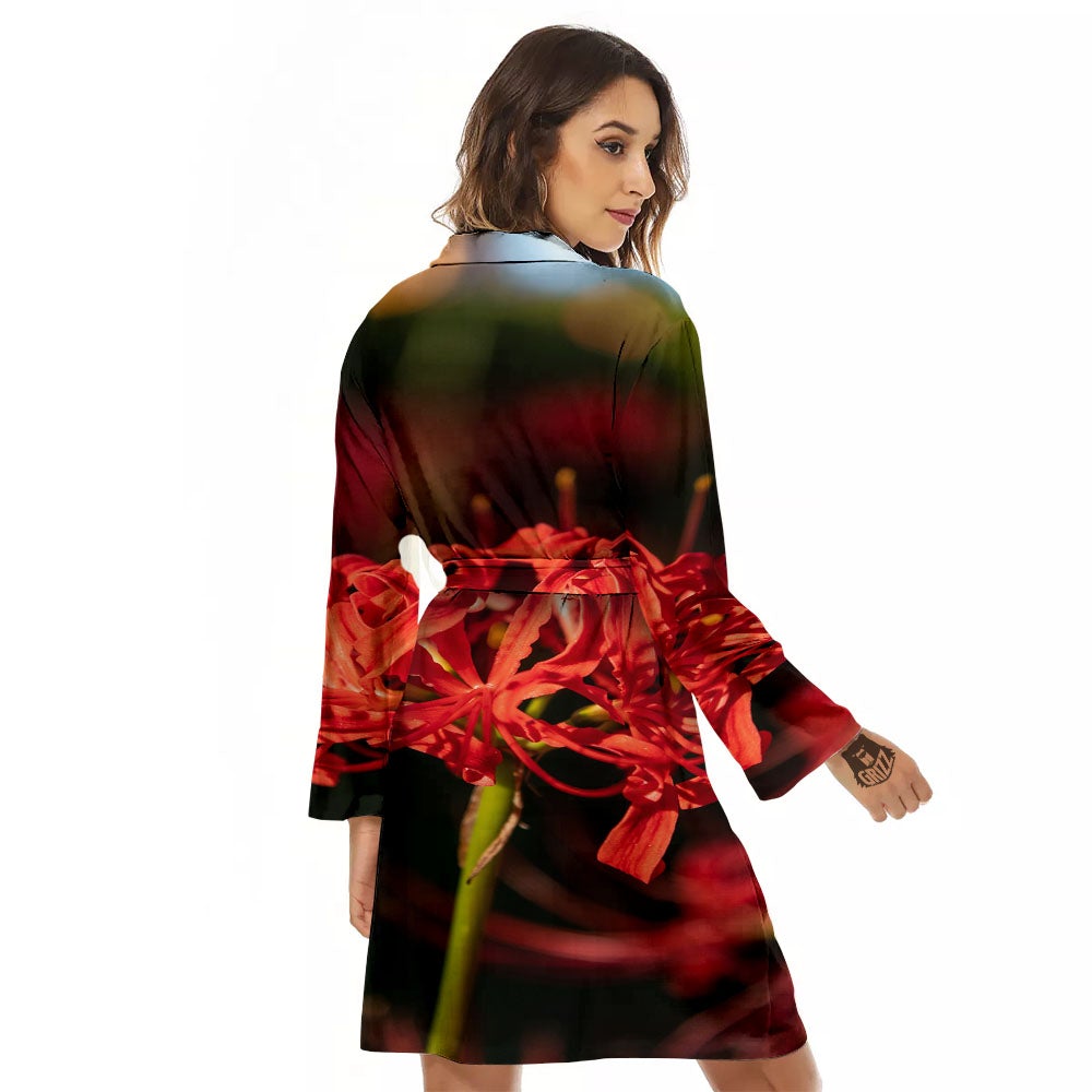 Amaryllis Red Japanese Print Women's Robe-grizzshop