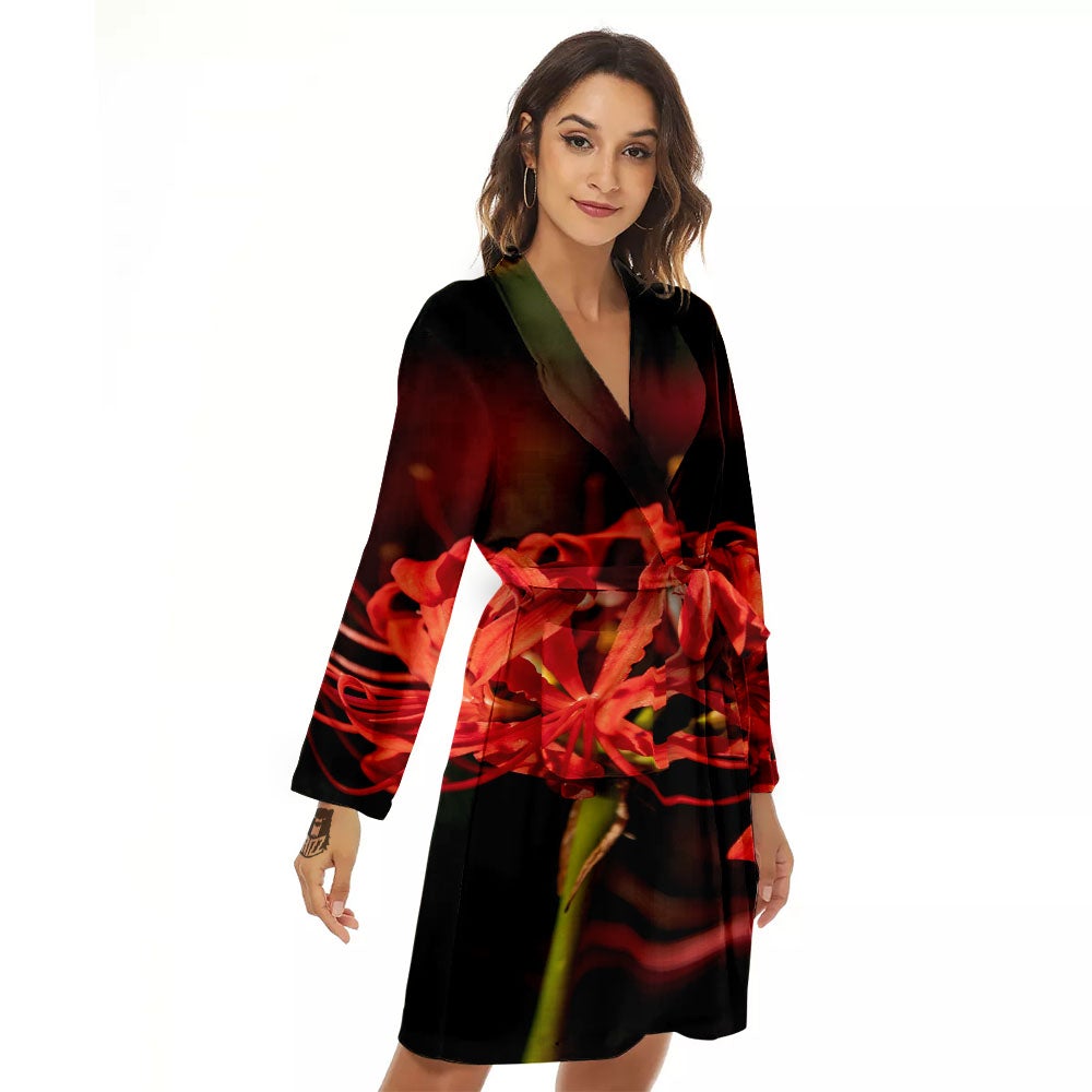 Amaryllis Red Japanese Print Women's Robe-grizzshop