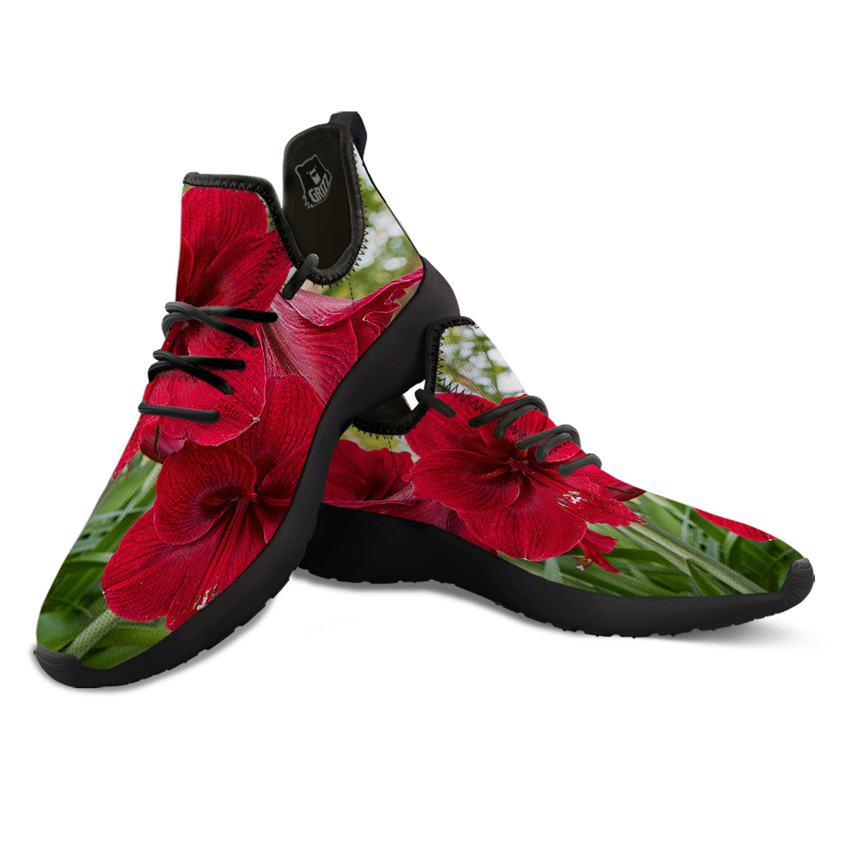 Amaryllis Red Print Black Athletic Shoes-grizzshop