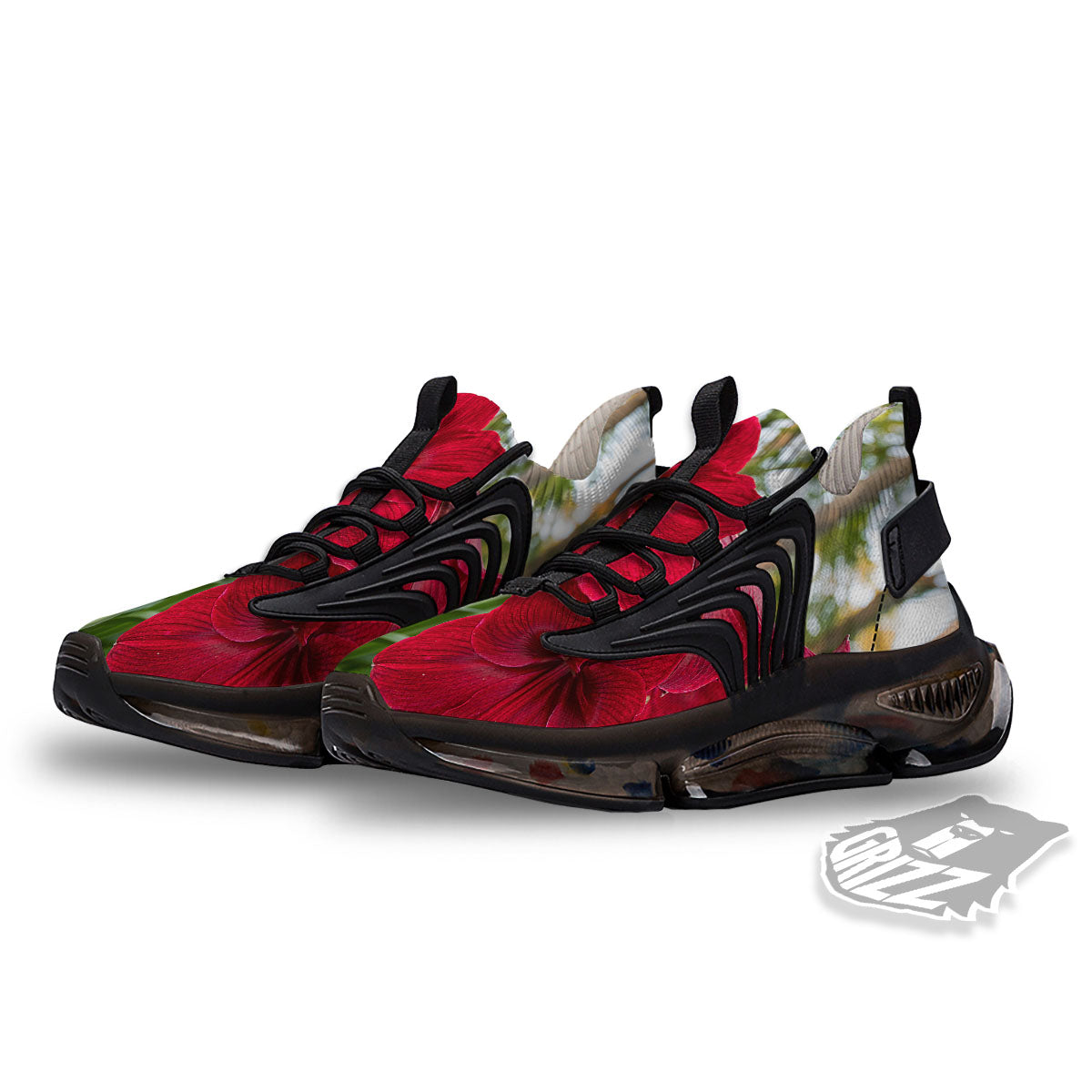 Amaryllis Red Print Black Gym Shoes-grizzshop