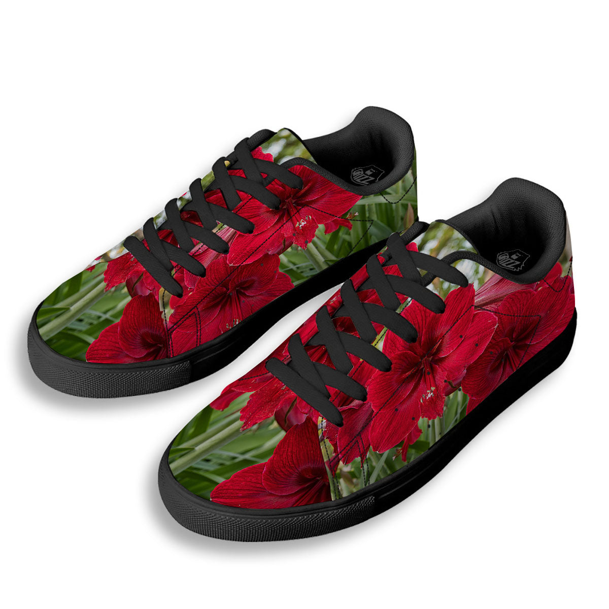 Amaryllis Red Print Black Low Top Sneakers-grizzshop