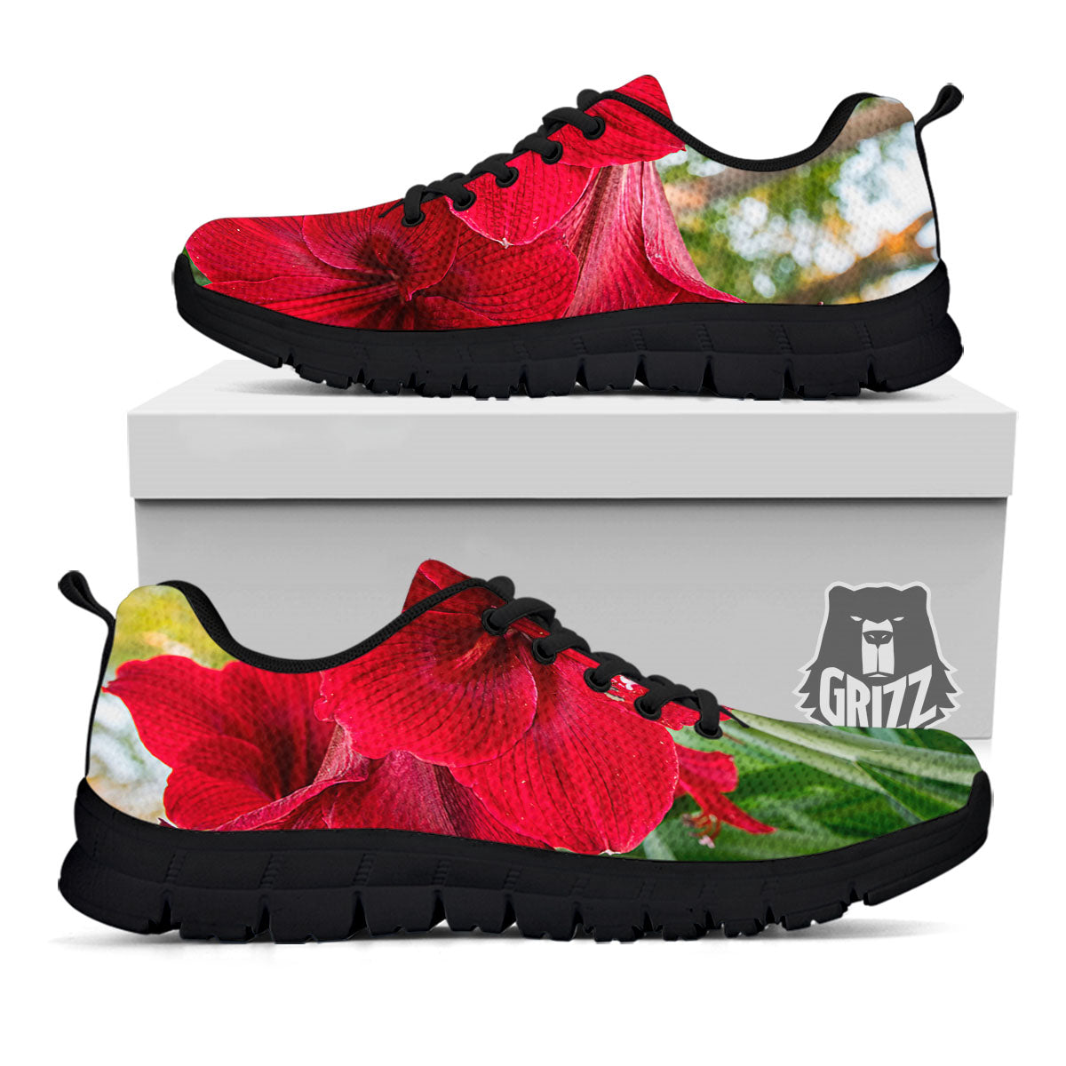 Amaryllis Red Print Black Sneaker-grizzshop