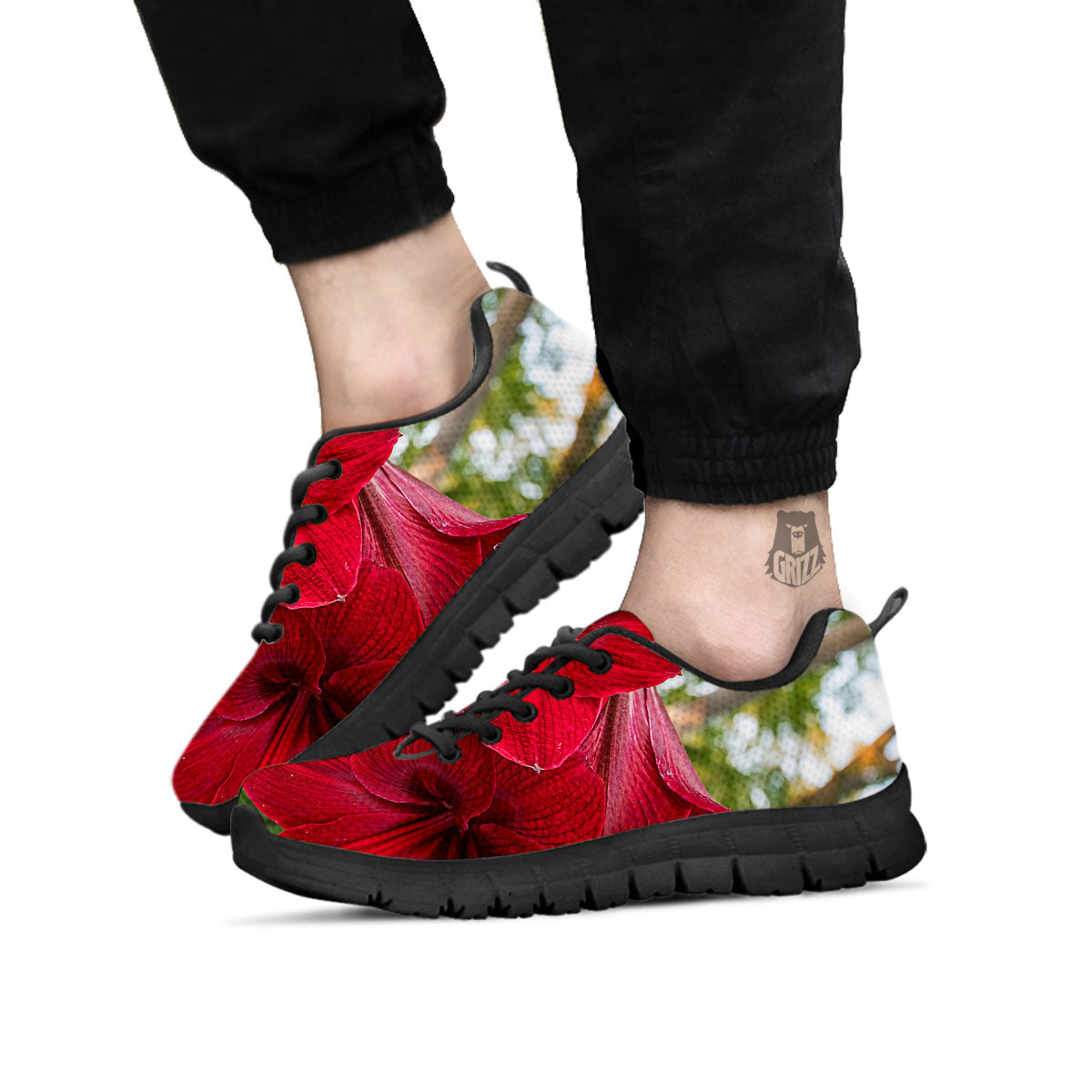 Amaryllis Red Print Black Sneaker-grizzshop
