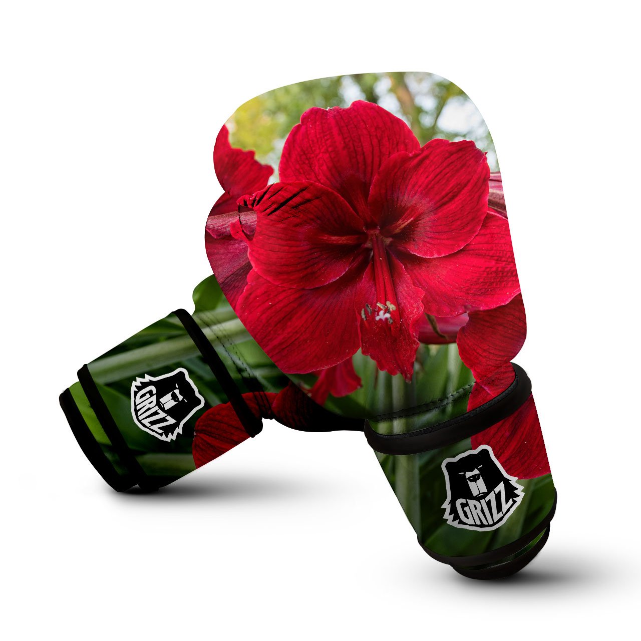 Amaryllis Red Print Boxing Gloves-grizzshop