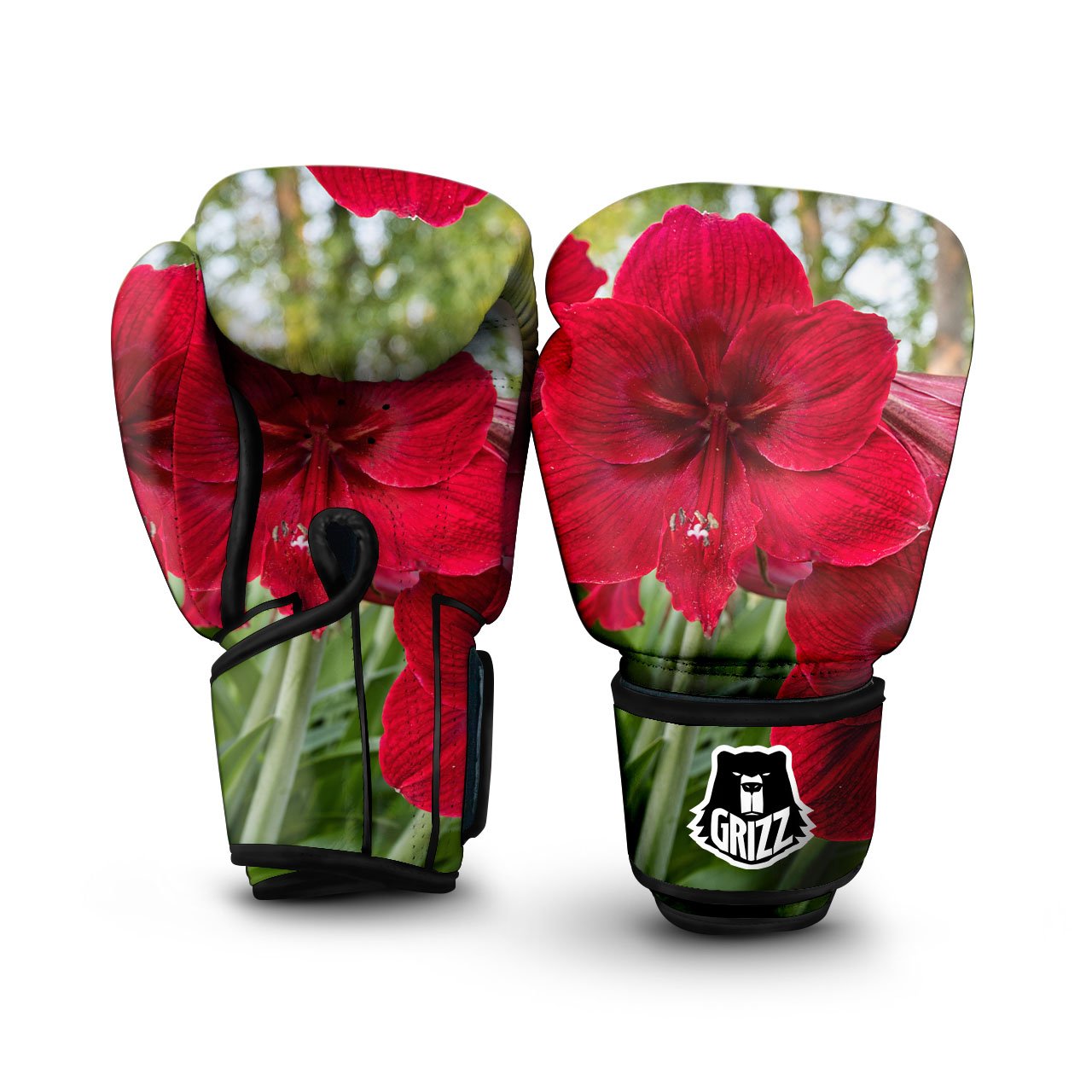 Amaryllis Red Print Boxing Gloves-grizzshop