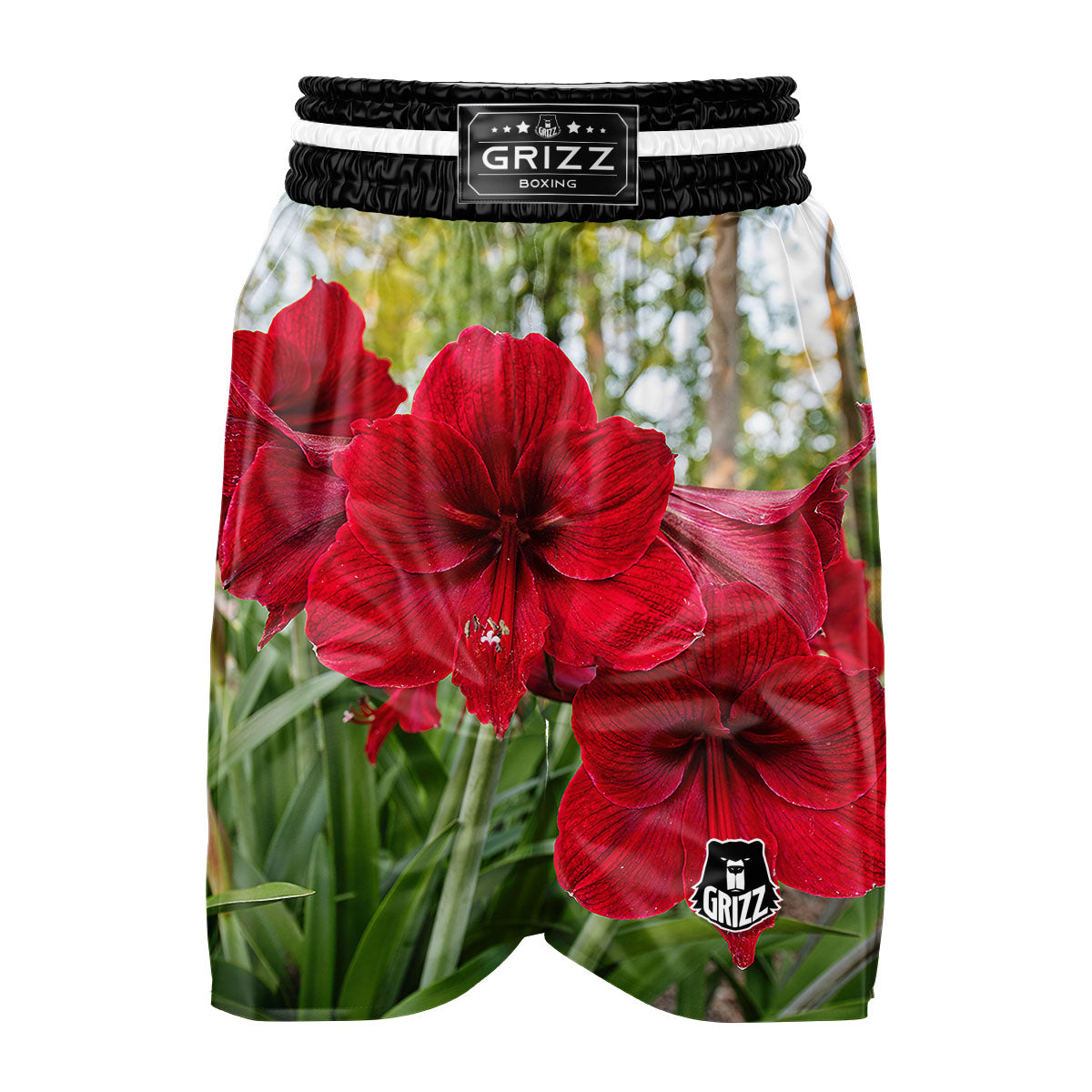 Amaryllis Red Print Boxing Shorts-grizzshop