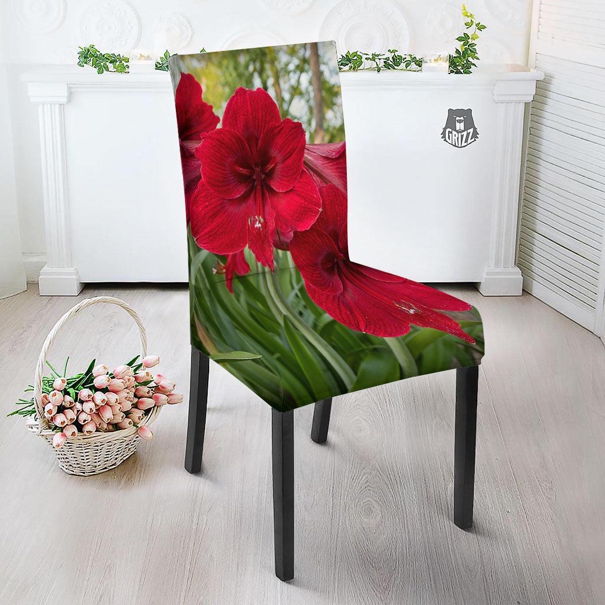 Amaryllis Red Print Dining Chair Slipcover-grizzshop