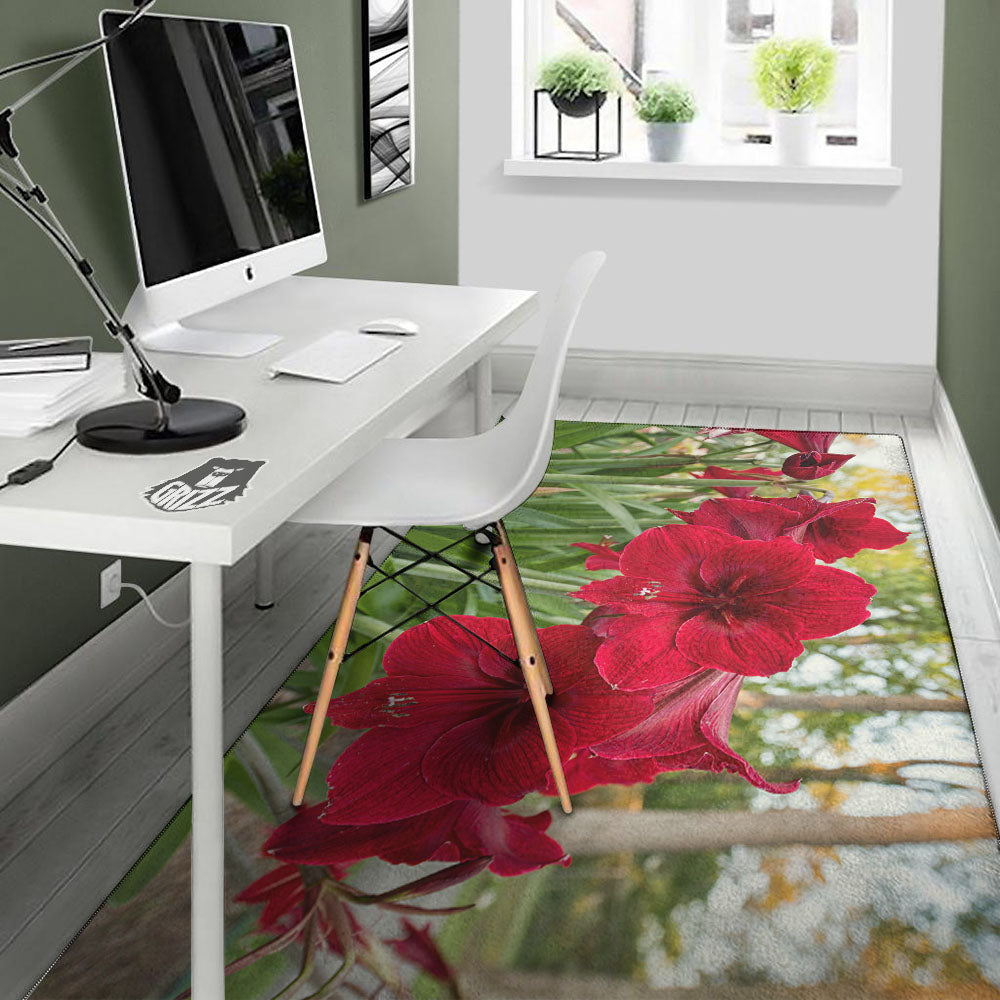 Amaryllis Red Print Floor Mat-grizzshop