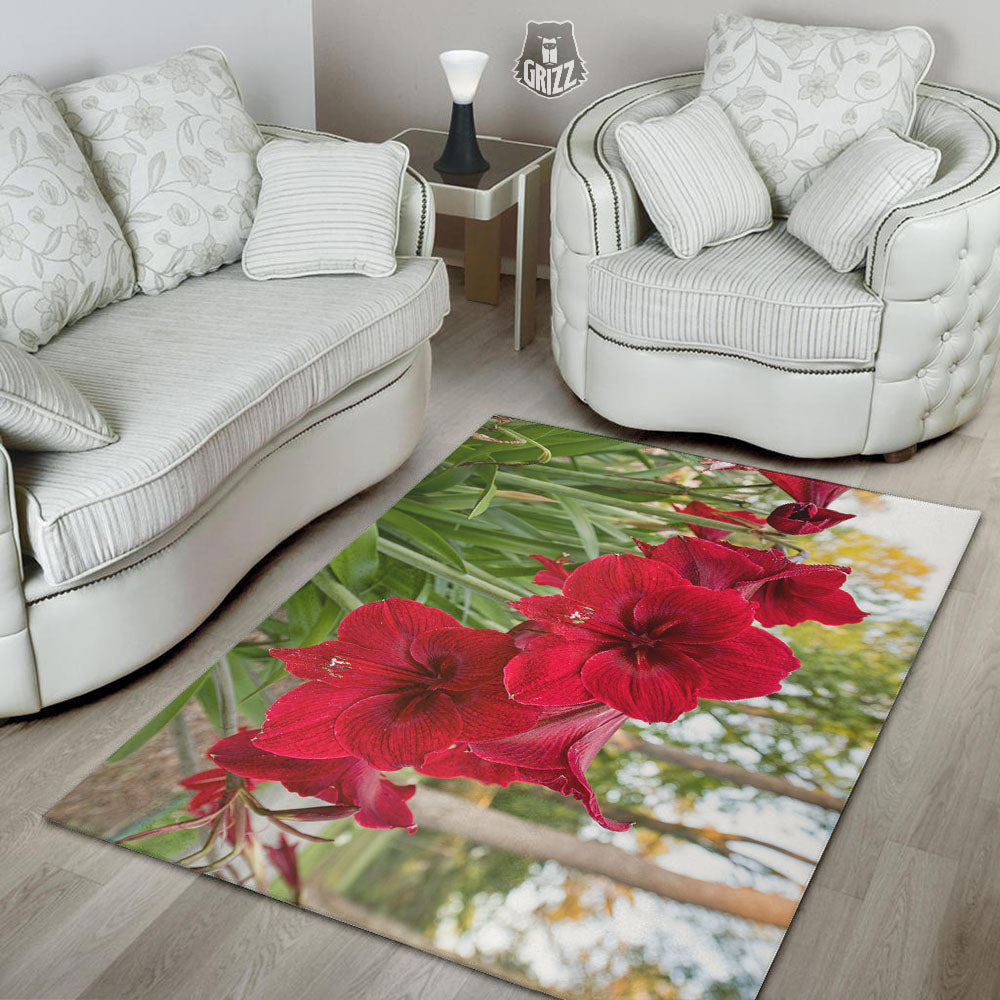 Amaryllis Red Print Floor Mat-grizzshop