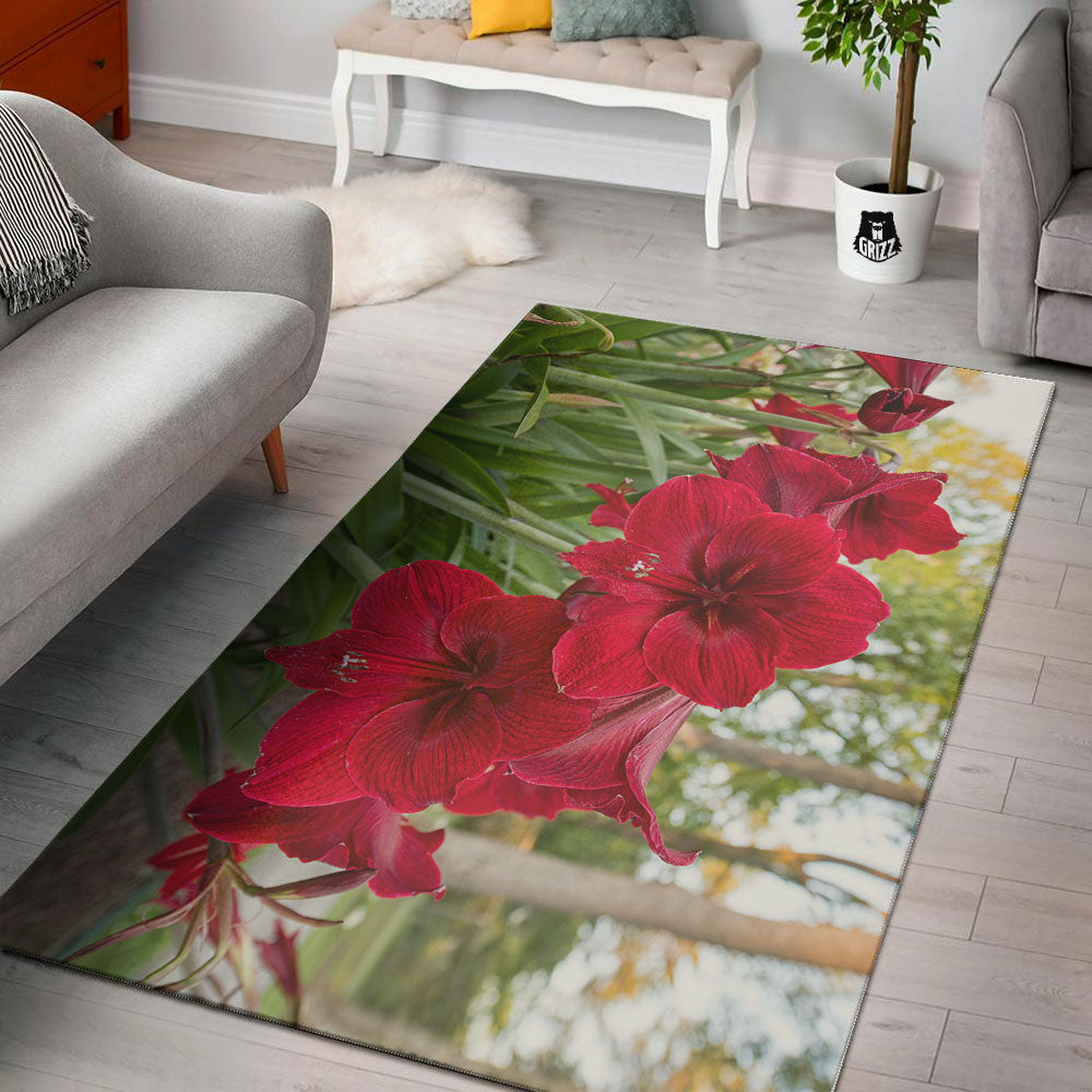 Amaryllis Red Print Floor Mat-grizzshop