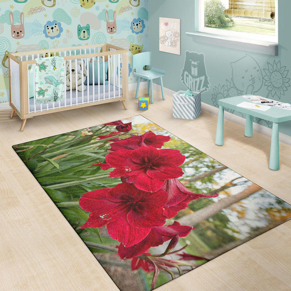 Amaryllis Red Print Floor Mat-grizzshop