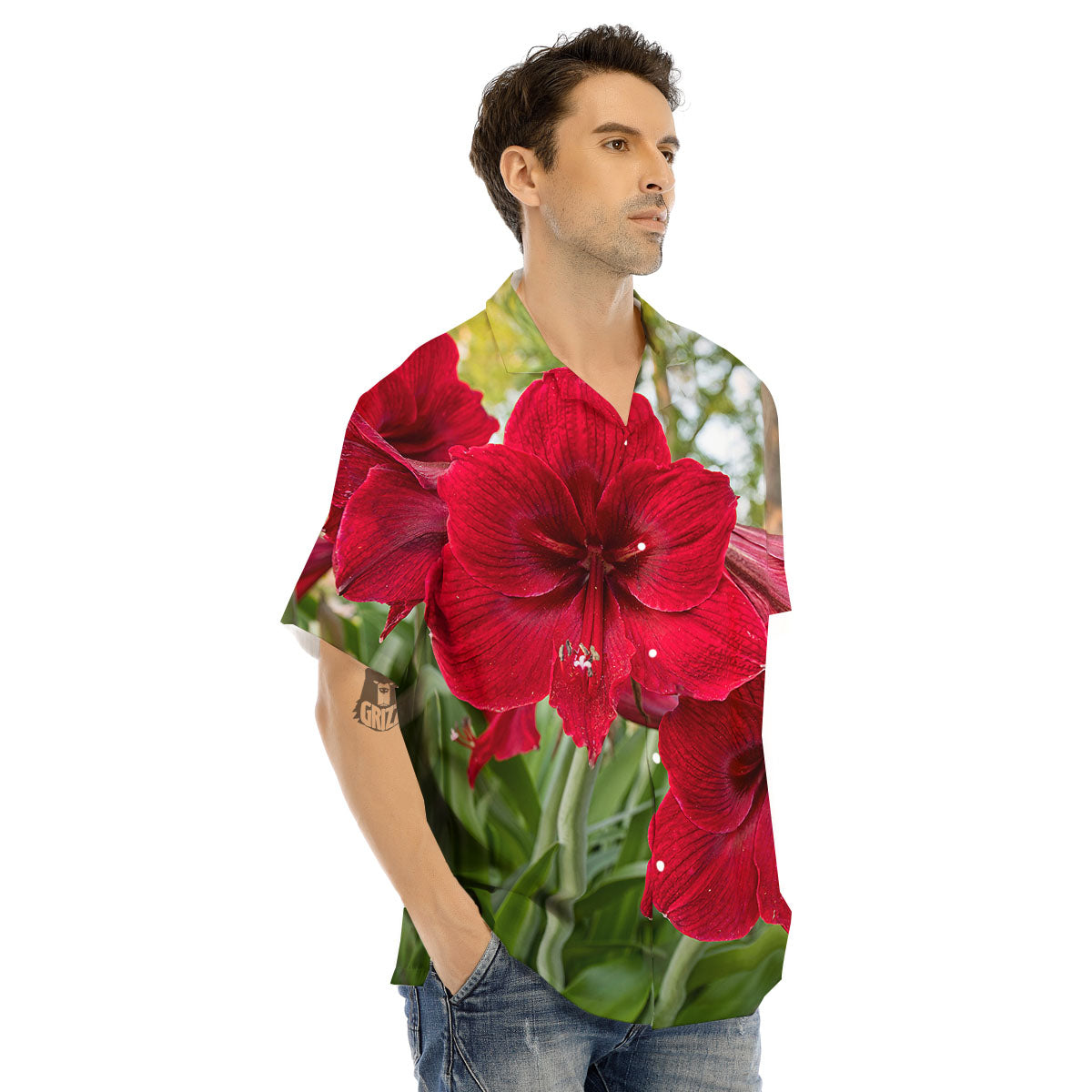 Amaryllis Red Print Men's Hawaiian Shirt-grizzshop