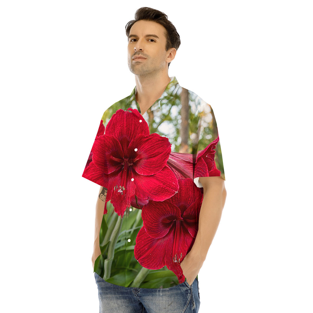 Amaryllis Red Print Men's Hawaiian Shirt-grizzshop