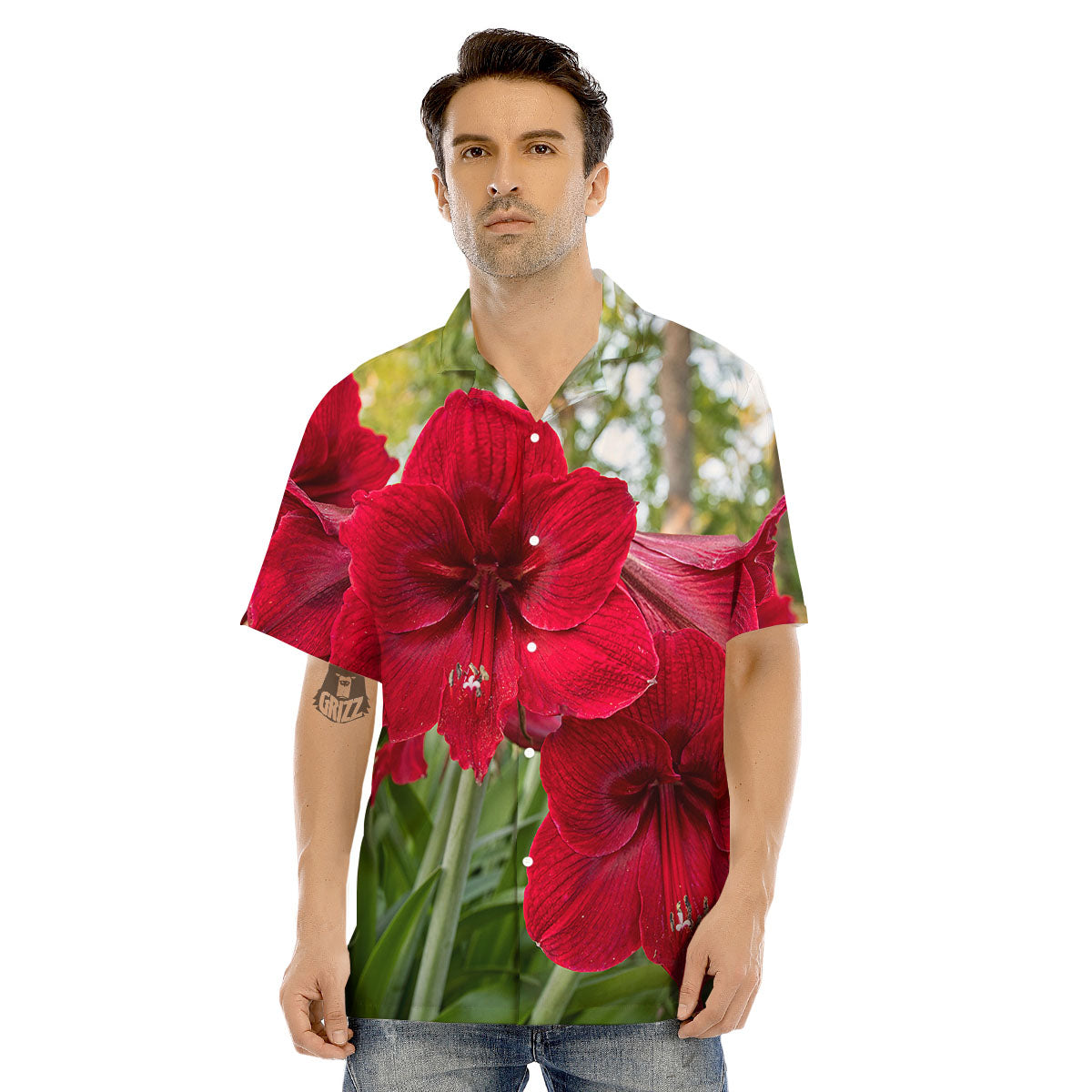 Amaryllis Red Print Men's Hawaiian Shirt-grizzshop