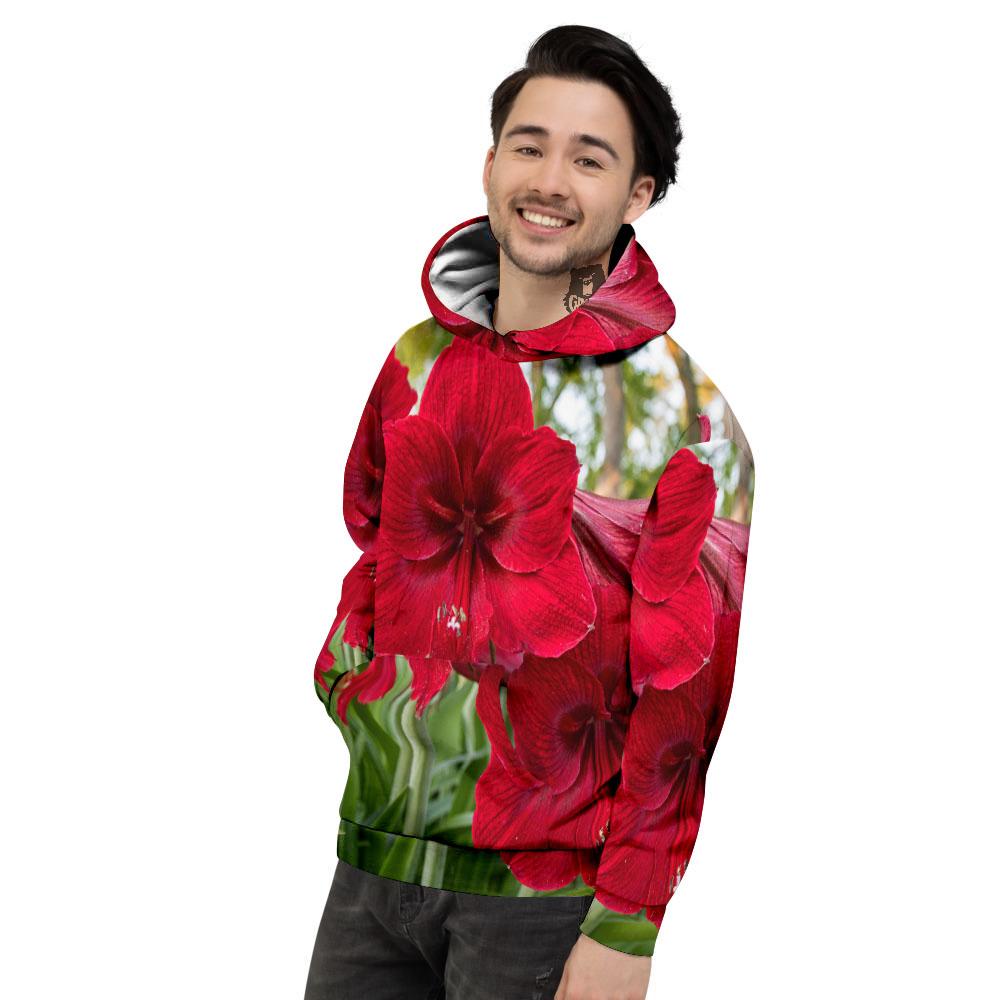 Amaryllis Red Print Men's Hoodie-grizzshop