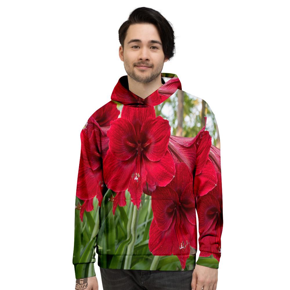Amaryllis Red Print Men's Hoodie-grizzshop