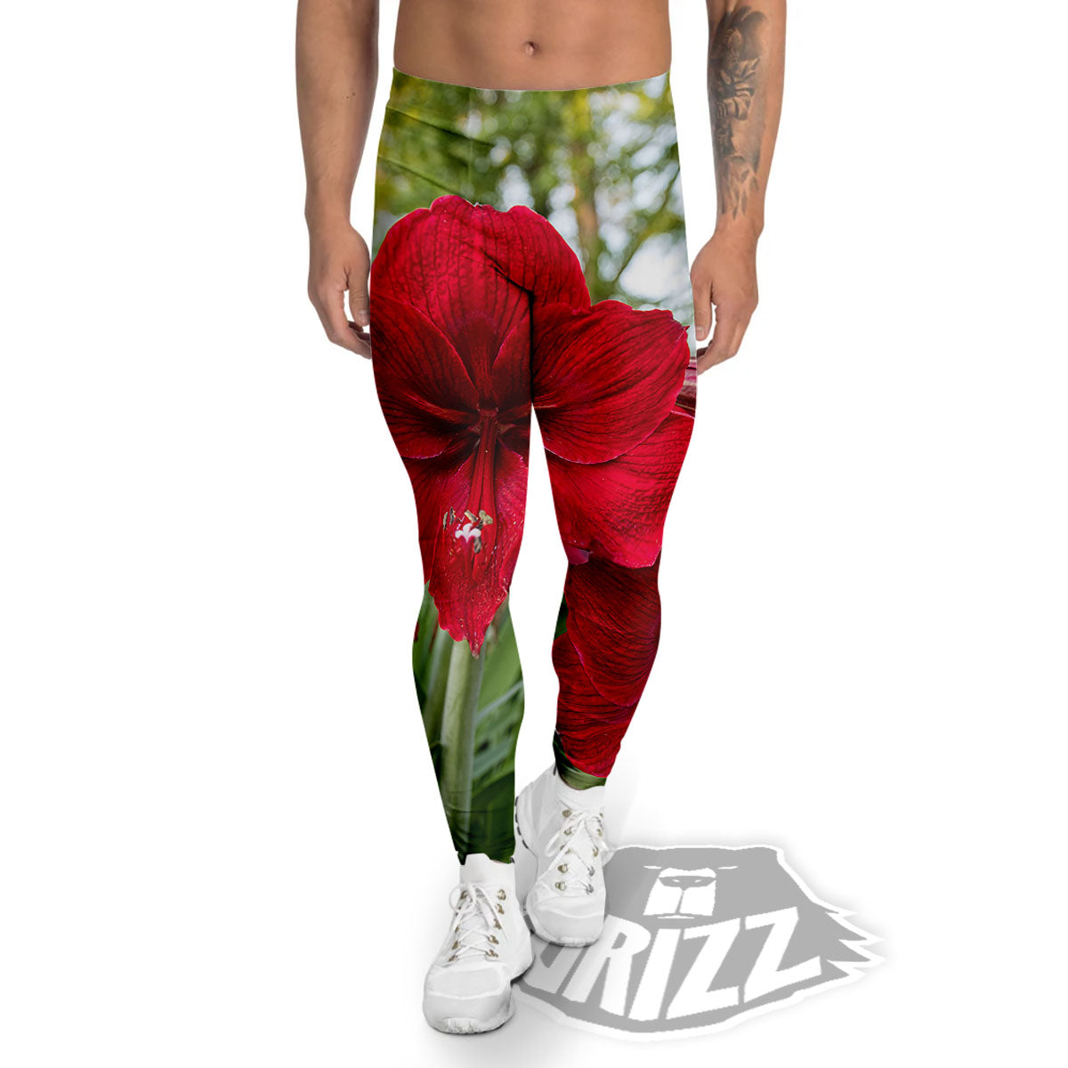 Amaryllis Red Print Men's Leggings-grizzshop