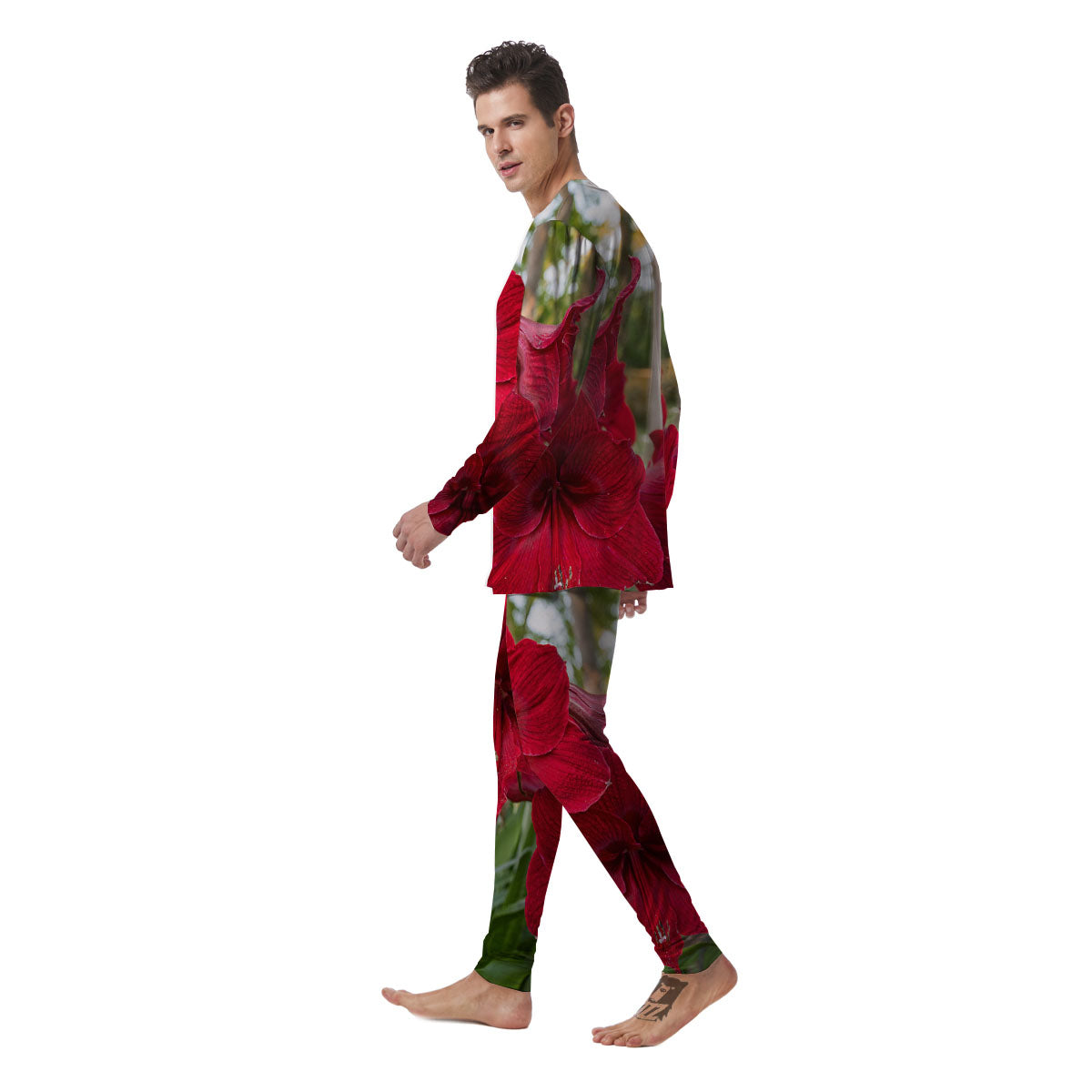 Amaryllis Red Print Men's Pajamas-grizzshop