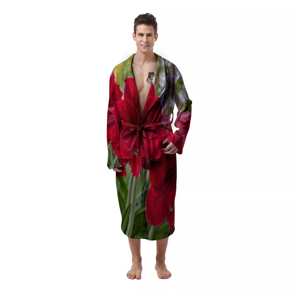 Amaryllis Red Print Men's Robe-grizzshop
