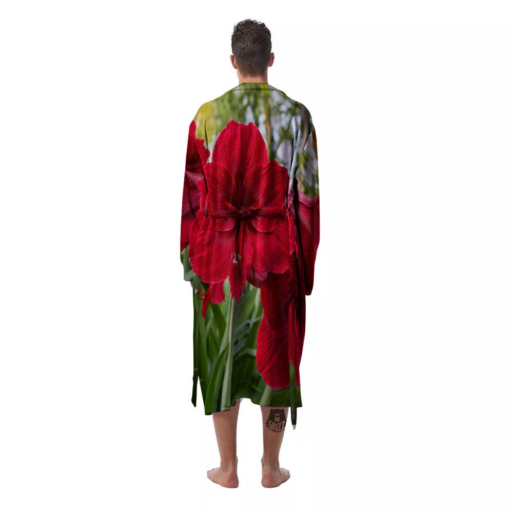Amaryllis Red Print Men's Robe-grizzshop