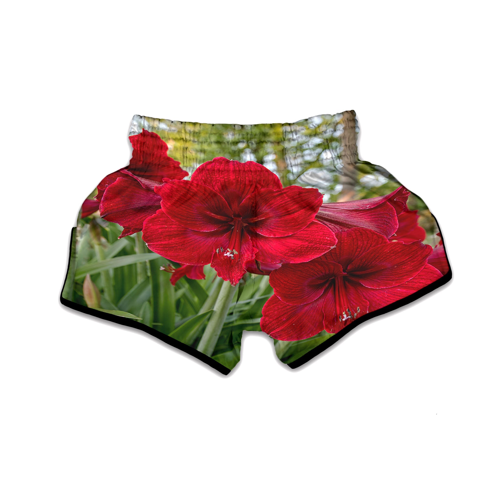 Amaryllis Red Print Muay Thai Boxing Shorts-grizzshop