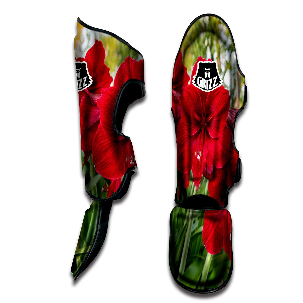 Amaryllis Red Print Muay Thai Shin Guards-grizzshop