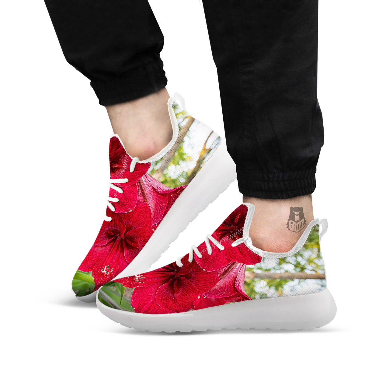 Amaryllis Red Print White Athletic Shoes-grizzshop