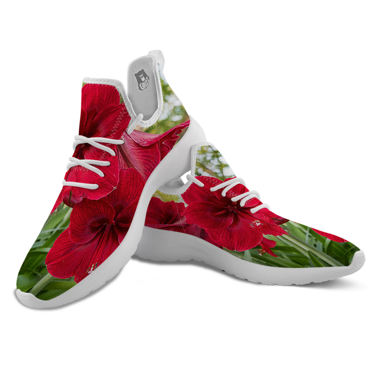 Amaryllis Red Print White Athletic Shoes-grizzshop