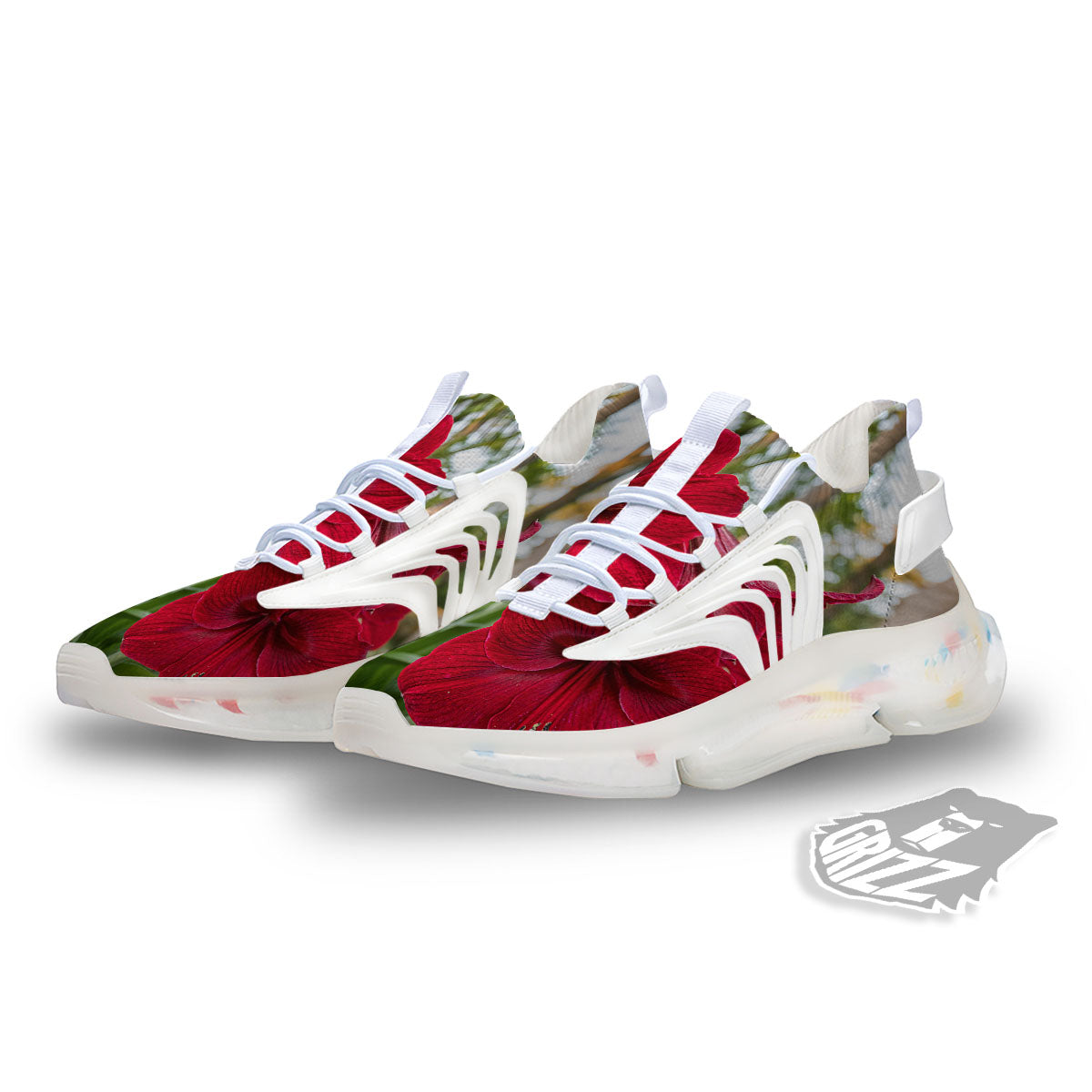 Amaryllis Red Print White Gym Shoes-grizzshop