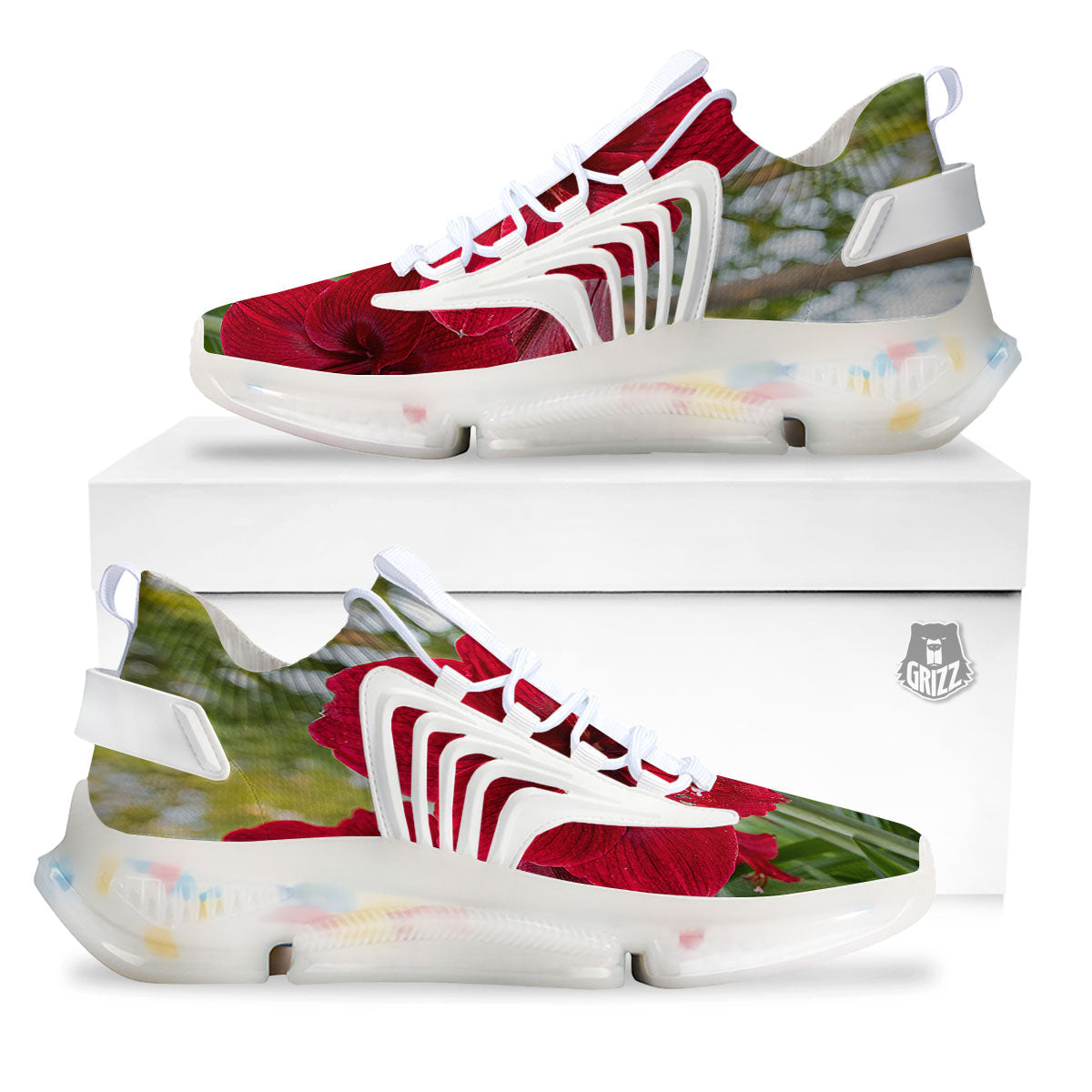 Amaryllis Red Print White Gym Shoes-grizzshop