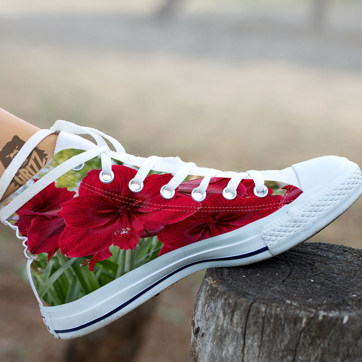 Amaryllis Red Print White High Top Shoes-grizzshop