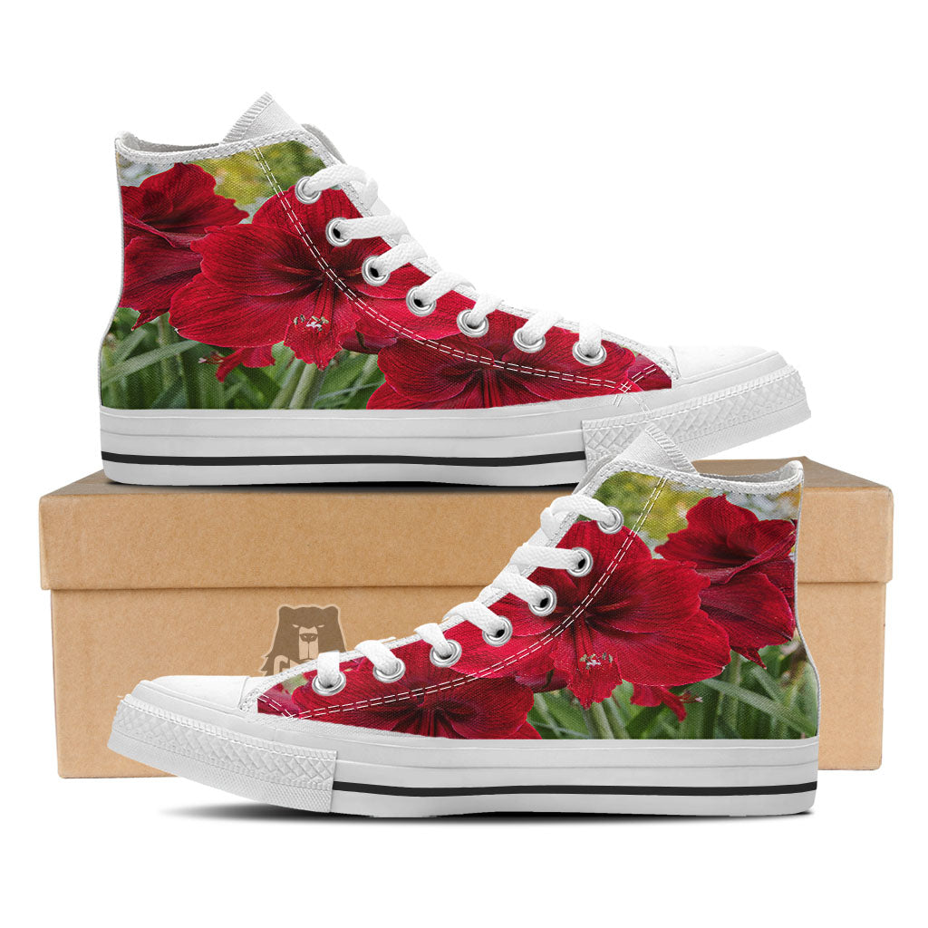 Amaryllis Red Print White High Top Shoes-grizzshop